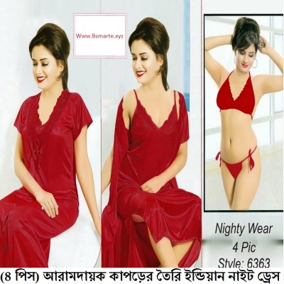 4Pc Best Quality Indian Night Dress (Maroon)