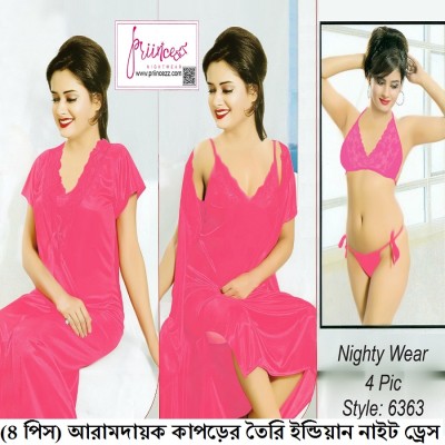 4Pc Best Quality Indian Night Dress (Pink)