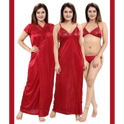 New 4Pc Best Quality Indian Night Dress (Maroon)